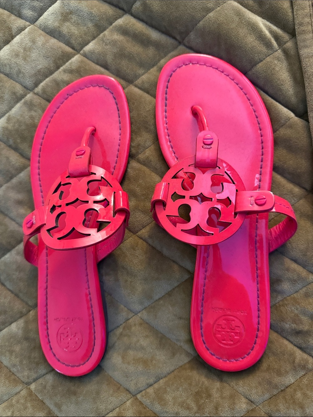 Tory Burch Bright Pink Miller Logo Thong Sandals